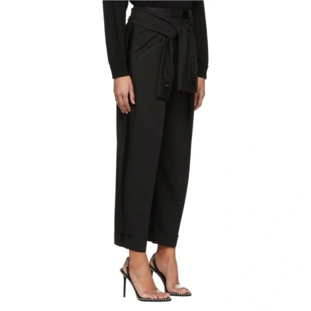 Alexander Wang Wide Leg Black Trousers Belted Tie Front Cuffed Pants Size 10